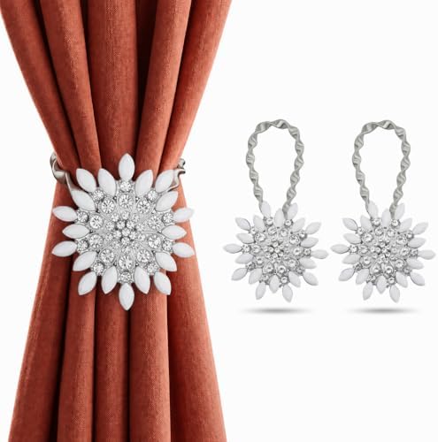 2 Pack White Rosette Curtain Tiebacks Window Holdback Buckles by Mikomer