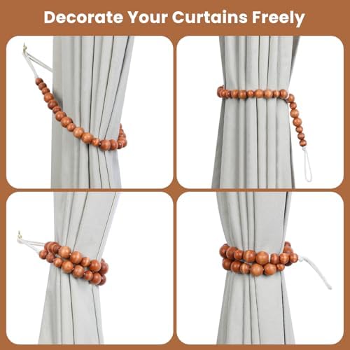 KLOGTSIND Wood Bead Curtain Tiebacks, 2 Pack Curtain Tie Backs - Image 3