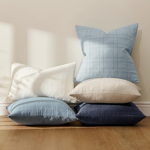 MIULEE Linen Plaid Pillow Covers Coastal Decorative 20x20 Dark Blue - Image 7