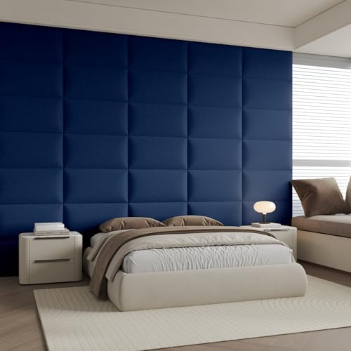 Plush Blue Cushioned Linen Headboard 24x12 Inch 9-Panel Set - Image 3