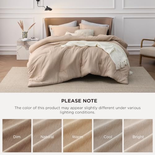 Bedsure Sand Queen Comforter Set, Soft Cationic Dyed Bedding Set 3 Pcs - Image 6