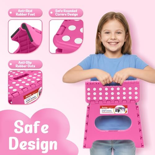 11" Folding Step Stool for Kids and Adults, Holds 300 lb, Rose red - Image 3