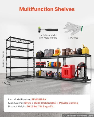 VEVOR Storage Shelves, 5-Tier 2500 lbs Garage Shelving 48 x 18 x 71.4 in - Image 3
