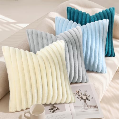 decorUhome Fall Faux Fur Throw Pillow Covers 18x18 Set of 2 Light Grey - Image 2