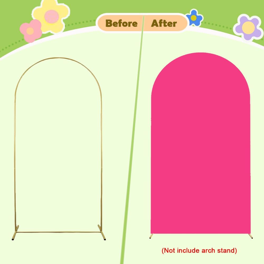 Hot Pink 7.2ft Arch Backdrop Cover - Round Top Chiara Double Sided for Wedding, Baby Shower, Birthday Party - Balloon Arch Spandex Decorations