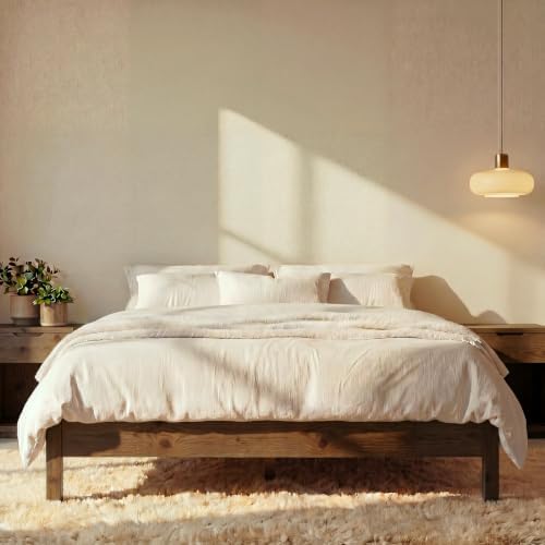 King Bed Frame Signature Solid Pine Wood Platform, Noise Free, Under Bed Storage by LIFEMENT