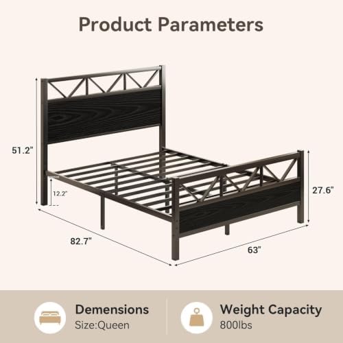 Queen Size Bed Frame with 51.2" Tall Industrial Headboard - Image 2
