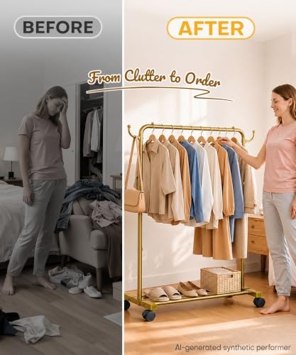 Homde Portable Clothes Rack for Bedroom: 4 Lockable Wheel Move Room-to-Room - Image 2