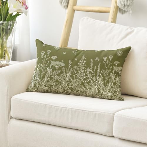 AVOIN colorlife Wildflowers Spring Moss Green Throw Pillow Cover 12x20 Inch - Image 3