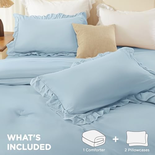 Andency Light Blue Twin Size Ruffle Comforter Set, 2 Pieces - Image 7