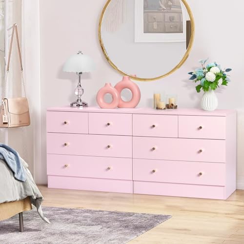 Karl home Pink 4 Drawer Dresser, Rose Gold Handle Modern Bedroom Chest - Image 2
