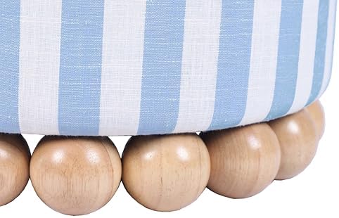 TOV Furniture Dex Small Round Ottoman Footstool, Striped Linen, Pastel Blue - Image 6