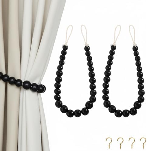 Hion 2 Pack Wood Bead Curtain Tiebacks Holdbacks by Hion