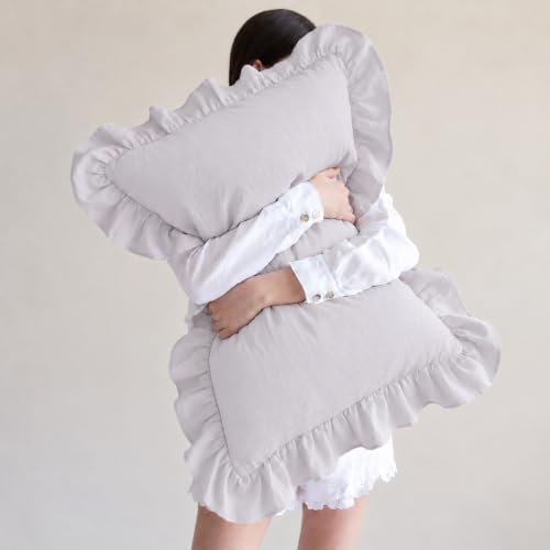 Beige Gray Pillowcases King Pillowcases Ruffled Pillow Shams Set of 2 Cute - Image 4