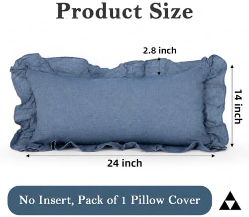 JoraLion Ruffled Lumbar Pillow Cover 14x24 Solid Dusty Blue - Image 4