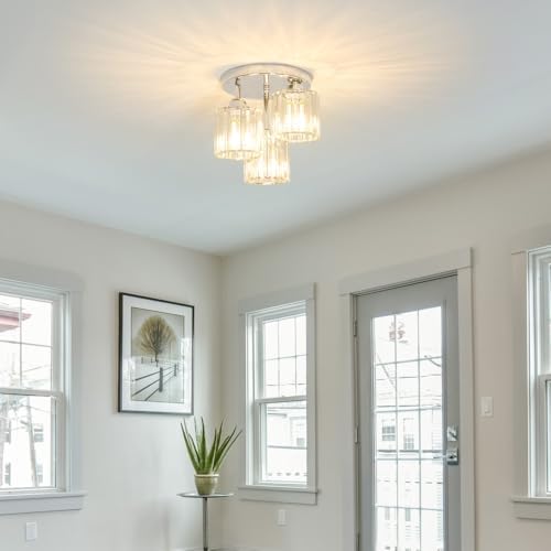 Lxybcce Crystal Ceiling Light Fixture, Chrome Semi Flush Mount Ceiling Light - Image 2