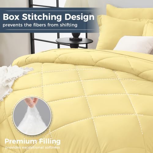 HEVUMYI 7-Piece Queen Comforter Set, Cream Yellow Bed in a Bag - Image 4