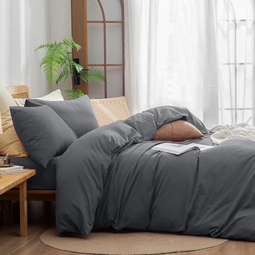 BESTOUCH Cotton Solid Duvet Cover Set Quiet Shade Grey Alaska King - Image 3