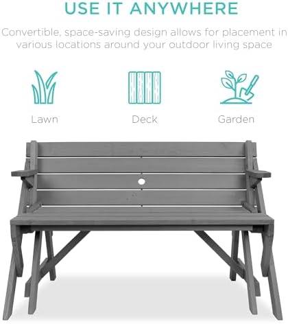 Best Choice Products 2-in-1 Transforming Interchangeable Outdoor Wooden Picnic - Image 4