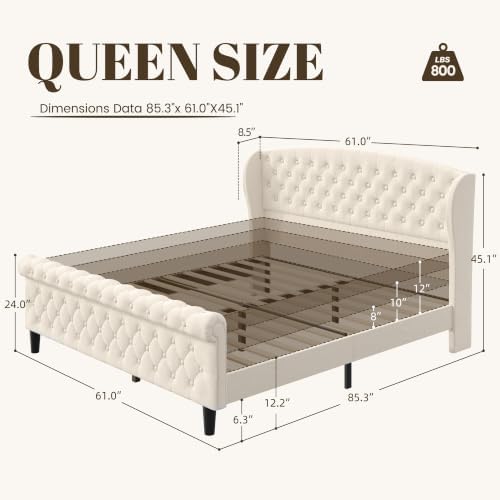 HISOFT Queen Platform Bed Frame, Velvet Upholstered Sleigh Bed - Image 2