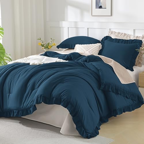 Andency Navy Blue Ruffle Comforter Twin Size, 2 Pieces Soft Bed Set by Andency