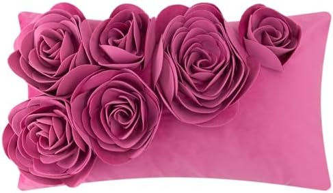 JWH 3D Flower Throw Pillow Cover, Hot Pink, 12x20 Inch by JinwenHome