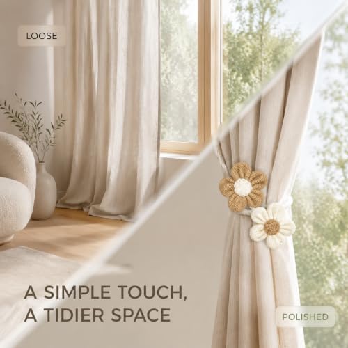 4 Pack Boho Flower Curtain Tiebacks, Flexible Wire Curtain Ties, No Drill - Image 4