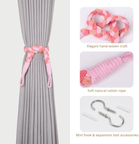 NICEEC 4 Pack Natural Cotton Rope Curtain Tiebacks Elegant Boho Style - Image 2