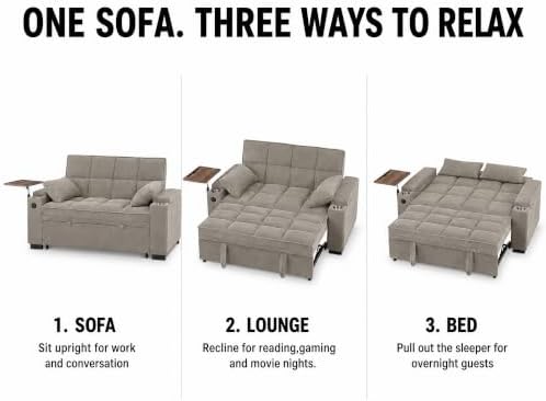 65" Sleeper Sofa Bed, 3-in-1 Convertible Pull-Out Loveseat - Image 7