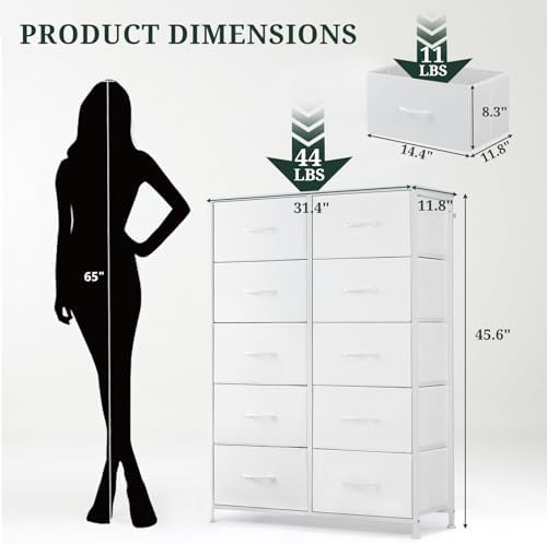 10-Drawer Dresser for Bedroom, Anti-Tip Tall Storage Organizer - Image 3
