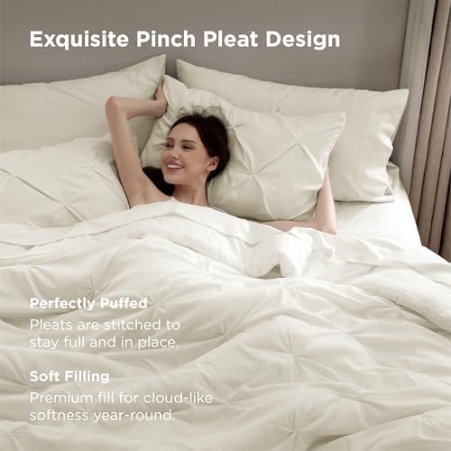 Bedsure 7-Piece King Size Comforter Set & Sheets, Ivory King Bedding - Image 2