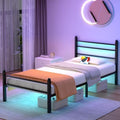J.Fkne Twin Bed Frames with LED Lights & Charging Station, Platform Bed with by JFKneDesignedforbedframes