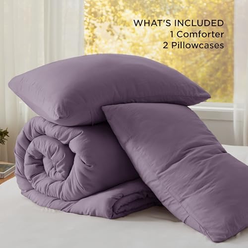 Bedsure Oversized Queen Comforter Prewashed Set 3Pcs Grayish Purple 98"x98" - Image 6