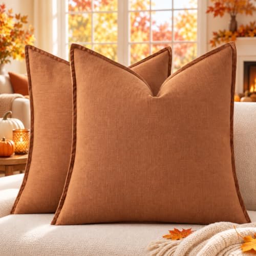 decorUhome Fall Light Rust Linen Throw Pillow Covers 26x26 Set of 2 by decorUhome