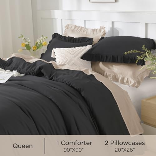 Andency Black Queen Comforter Set, 3 Pieces Farmhouse Shabby Chic Bedding - Image 6