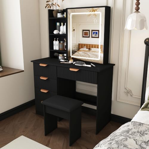 Small Vanity Desk with Mirror and Led Light, 31.5" Compact Makeup Vanity with - Image 7