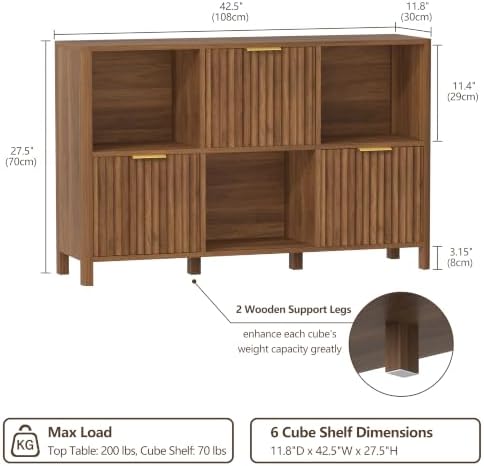 6 Cube Storage Organizer Fluted Bookcase - Image 2
