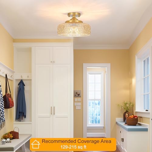 Gold Semi Flush Mount Ceiling Light, 3-Light Close to Ceiling Light - Image 2