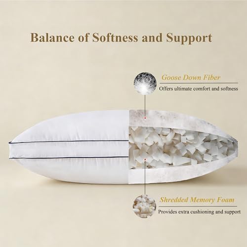 DOWNCOOL Goose Down Bed Pillows Queen Size Set of 2, Pillow Soft Support - Image 4