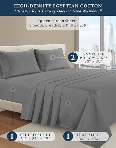 LANE LINEN 100% Egyptian Cotton Bed Sheets Queen Set Sateen - Image 2