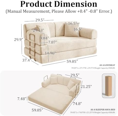 Convertible Futon Sofa Bed, Boneless Couch - Image 3