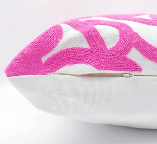 Alysheer Boho Embroidered Throw Pillow Cover 18"x18" Set of 2, Hot Pink - Image 5