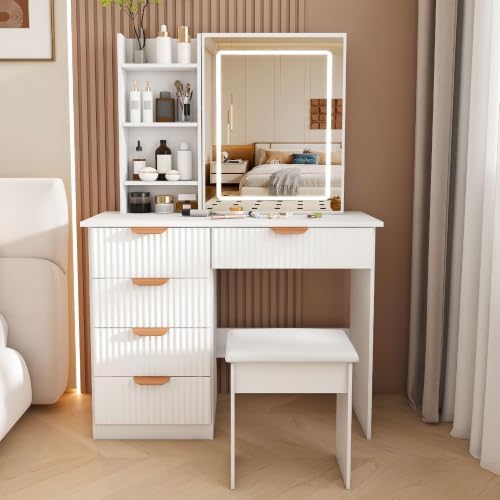 Small Vanity Desk with Mirror and Led Light, 31.5" Compact Makeup Vanity with by Unknown