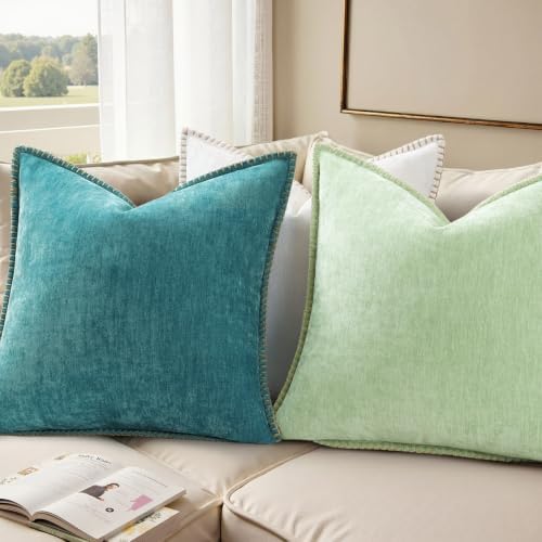 Pallene Chenille Soft Sage Green Throw Pillow Cover 22x22 Set of 2 - Image 7