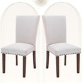 COLAMY Upholstered Parsons Dining Chairs Set of 2, Fabric Dining Room Kitchen Side Chair with Nailhead Trim and Wood Legs - Beige