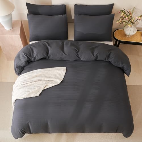 Dark Grey Comforter King Size Set Striped Soft Washed Microfiber Jacquard 3 - Image 3