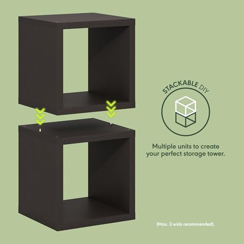Furinno CUBICLE Set of 2 Book Shelf, Stackable Bookshelf, Dark Oak - Image 4