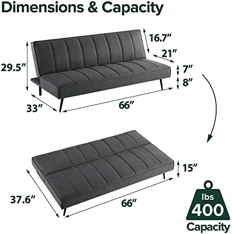 Zinus Quinn Sleeper Sofa, Convertible Sofa, Futon Sofa Bed, 2 in 1 Folding Sofa - Image 2