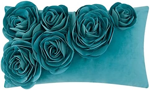JWH 3D Flower Throw Pillow Cover, Turquoise Blue, 12x20 Inch by JinwenHome