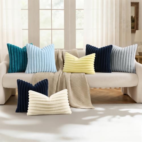 decorUhome Fall Faux Fur Throw Pillow Covers 18x18 Set of 2 Teal - Image 6